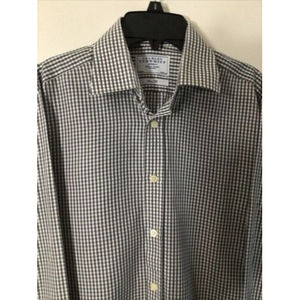 Charles Tyrwhitt Men’s Slim Fit Gray White Gingham Dress Shirt Size 15.5 34/35